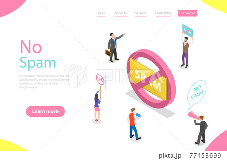 Isometric flat vector landing page template of no spam. 77453699