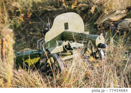 Maxim's Machine Gun Model 1910/30 On A Wheeled Vladimirov's Mount In Grass 77454684