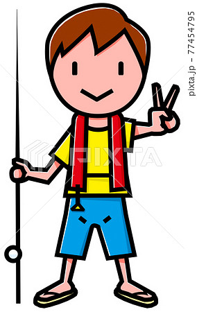 安全のためにライフジャケットをしている子供 安全のためにライフジャケットをしている子供 77454795