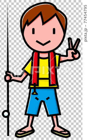 安全のためにライフジャケットをしている子供 安全のためにライフジャケットをしている子供 77454795