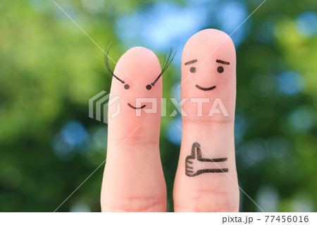 Fingers art of Happy couple. Man likes women's long eyelashes . Fingers art of Happy couple. Man likes women's long eyelashes . 77456016