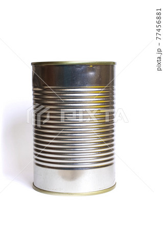 Metal jar with canned food isolated on white background 77456881