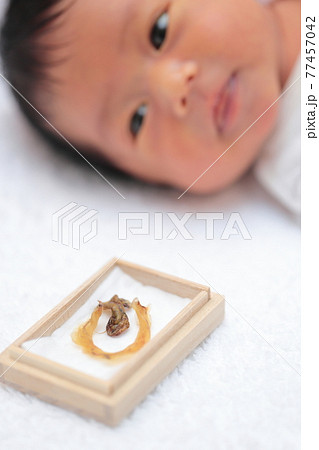 臍の緒が取れた新生児の女の子の写真素材