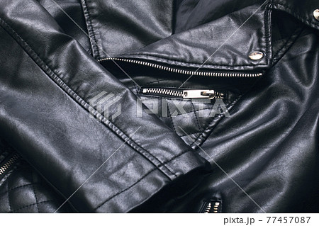 Black leather jacket with zip and stud 77457087