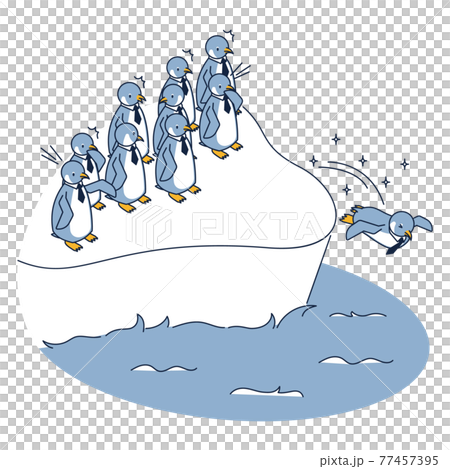 勇敢に大海に飛び込むファーストペンギン 77457395