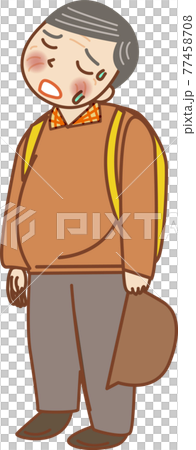 リュックを背負い 疲れた高齢の男性 のイラスト素材