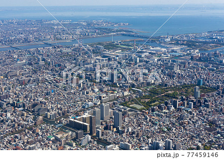 錦糸町上空から荒川河口方向を空撮 錦糸町上空から荒川河口方向を空撮 77459146