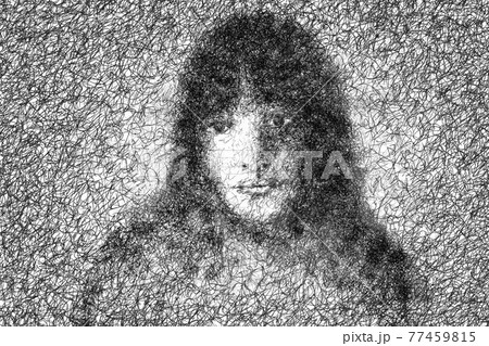 女性のポートレート線画 女性のポートレート線画 77459815