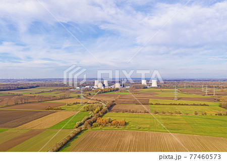 Aerial drone picture of the nuclear power plant Biblis in Germany 77460573