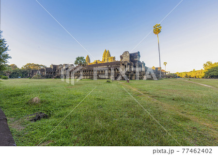 Mystical and famous ruins of Anchor Wat in Cambodia with no people in summer 77462402