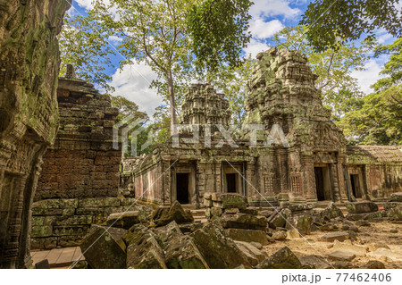 Mystical and famous ruins of Anchor Wat in Cambodia with no people in summer 77462406