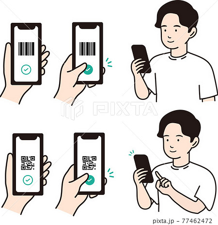 スマートフォンでオンライン決済している様子のイラスト素材 [77462472