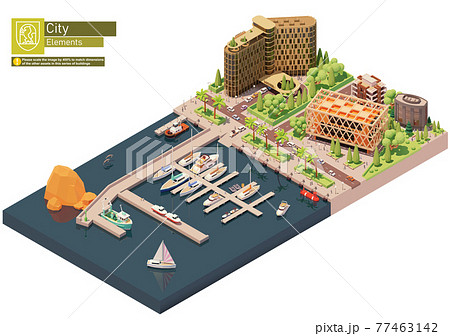 Vector isometric marina, sailboats and yacht harbor Vector isometric marina, sailboats and yacht harbor 77463142