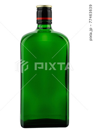 Empty glass bottle green color for alcoholic drinks or water on a white background. Empty glass bottle green color for alcoholic drinks or water on a white background. 77463639