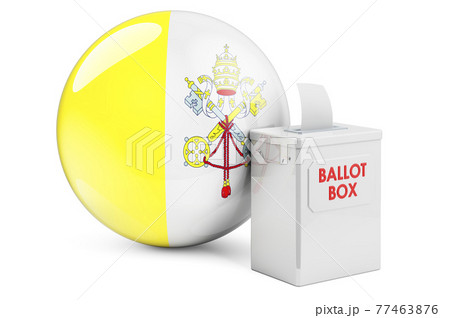 Ballot box with Vatican flag. Election in Vatican. 3D rendering Ballot box with Vatican flag. Election in Vatican. 3D rendering 77463876