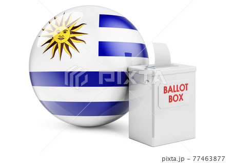 Ballot box with Uruguayan flag. Election in Uruguay. 3D rendering Ballot box with Uruguayan flag. Election in Uruguay. 3D rendering 77463877