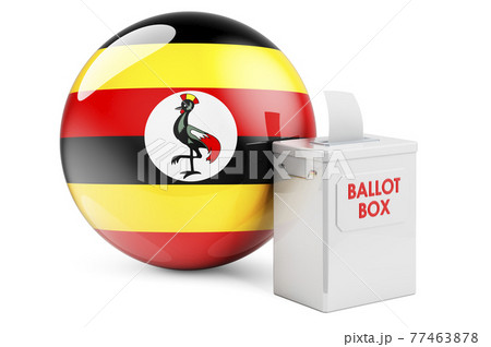 Ballot box with Ugandan flag. Election in Uganda. 3D rendering Ballot box with Ugandan flag. Election in Uganda. 3D rendering 77463878