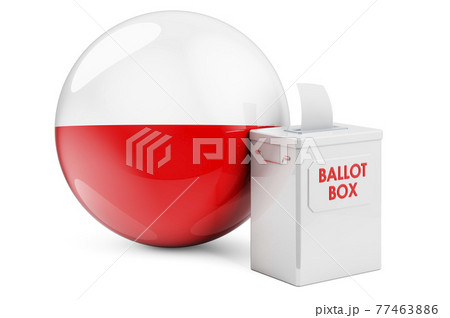 Ballot box with Polish flag. Election in Poland. 3D rendering Ballot box with Polish flag. Election in Poland. 3D rendering 77463886