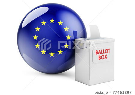Ballot box with The EU flag. Election in the European Union. 3D rendering Ballot box with The EU flag. Election in the European Union. 3D rendering 77463897