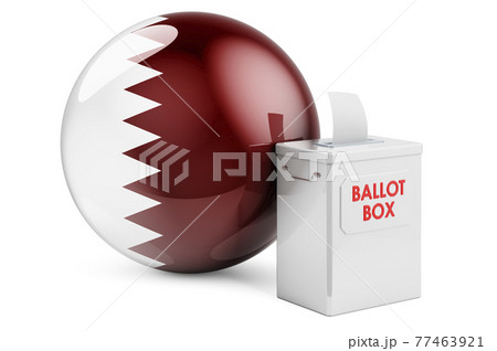 Ballot box with Qatari flag. Election in Qatar. 3D rendering 77463921