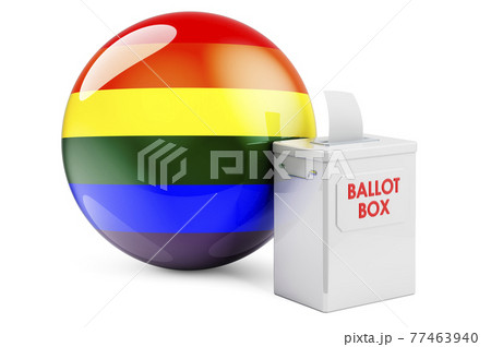 Ballot box with LGBT rainbow flag. 3D rendering Ballot box with LGBT rainbow flag. 3D rendering 77463940