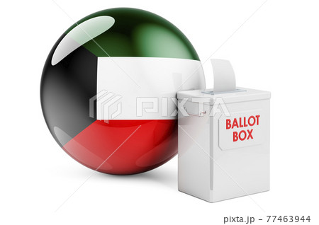 Ballot box with Kuwaiti flag. Election in Kuwait. 3D rendering Ballot box with Kuwaiti flag. Election in Kuwait. 3D rendering 77463944