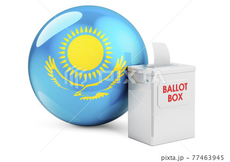 Ballot box with Kazakh flag. Election in Kazakhstan. 3D rendering Ballot box with Kazakh flag. Election in Kazakhstan. 3D rendering 77463945