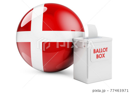 Ballot box with Danish flag. Election in Denmark. 3D rendering Ballot box with Danish flag. Election in Denmark. 3D rendering 77463971