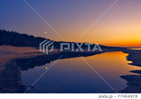 Sunset on the beach, Latvia, Baltic sea 77464978