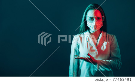 medical banner laboratory scientist on teal blue medical banner laboratory scientist on teal blue 77465491
