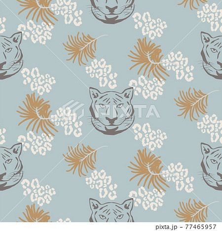 Tiger head seamless vector pattern. Silhouette wild cat animal blue background for print Tiger head seamless vector pattern. Silhouette wild cat animal blue background for print 77465957