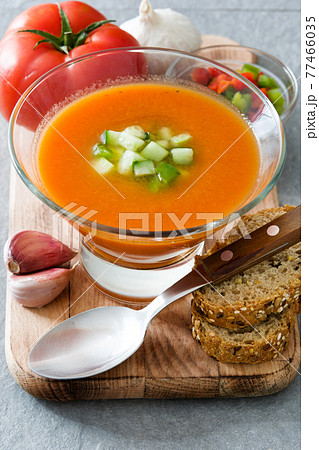 Traditional Spanish cold gazpacho soup 77466035