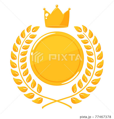 ランキング かわいい月桂樹と王冠飾りのメダル 金のイラスト素材