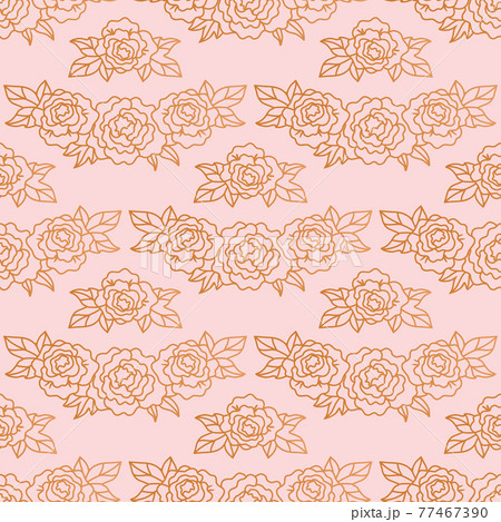 Peonies seamless pattern. Rose gold background with elegant linear peonies, Vector illustration 77467390