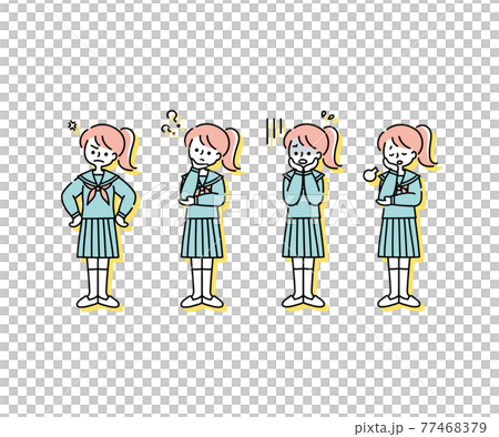 セーラー服 冬服 を着た女子学生の感情表現イラスト 全身 のイラスト素材