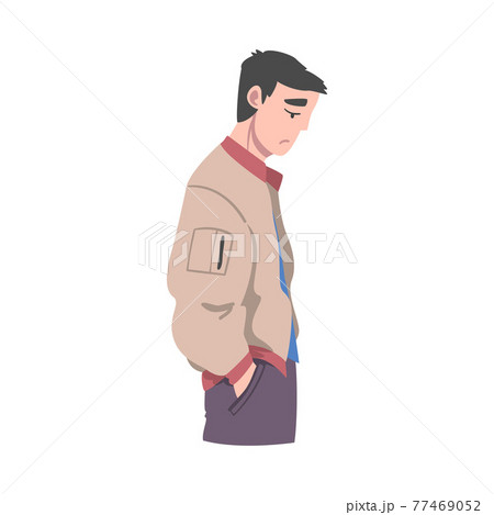 Stressed Young Man, Guy with Unhappy Face Expression, Human Emotions and Feelings Concept Cartoon Vector Illustration 77469052