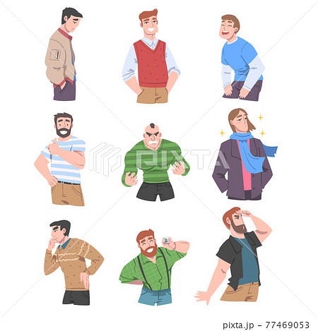 Young Men with Different Emotions Set, Cheerful, Angry, Stressed, Men, Human Emotions and Feelings Concept Cartoon Vector Illustration Young Men with Different Emotions Set, Cheerful, Angry, Stressed, Men, Human Emotions and Feelings Concept Cartoon Vector Illustration 77469053