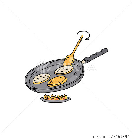Image showing how to turn pancakes, engraving vector illustration isolated. Image showing how to turn pancakes, engraving vector illustration isolated. 77469394