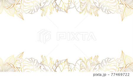 Plants line gold. The frame is shiny horizontal. Place for your text. Intertwining branches and leaves on a light beautiful background. The background color is white. Vector illustration. Plants line gold. The frame is shiny horizontal. Place for your text. Intertwining branches and leaves on a light beautiful background. The background color is white. Vector illustration. 77469722