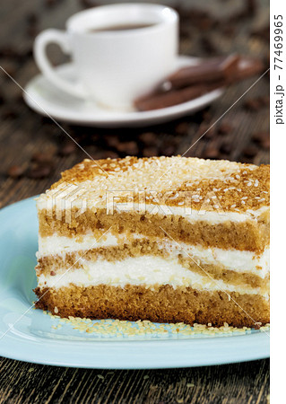 a piece of cake is made from a large number of ingredients 77469965
