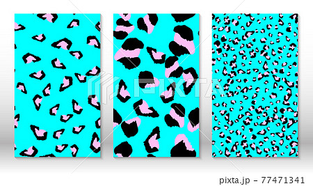 Animal skin leopard pattern. Cheetah print. Covers design template. Pink, blue colors leopard print design. 77471341