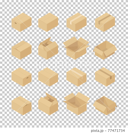 ダンボール箱のアイソメトリックイラスト ダンボール箱のアイソメトリックイラスト 77471734