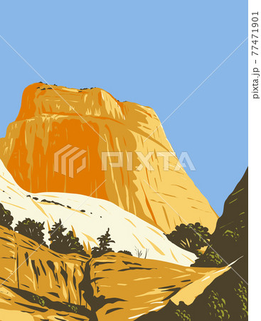 The Golden Throne Rock Formation Dome Mountain in Capitol Reef National Park in Wayne County Utah WPA Poster Art 77471901