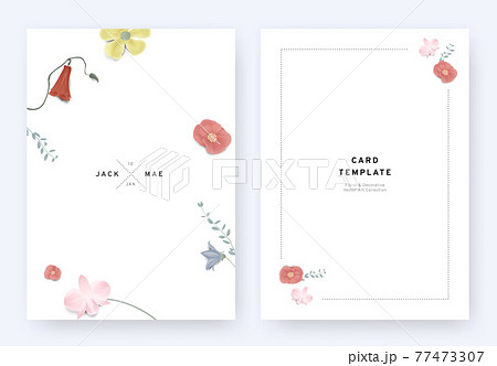 Minimalist floral wedding invitation card template design, various flowers and leaves 77473307