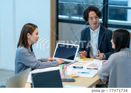 ビジネス　男女　オフィス　3人 77473736