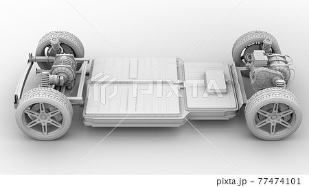 電気自動車用のプラットフォーム構造のクレイレンダリングイメージのイラスト素材