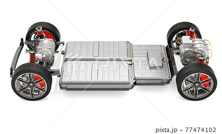 白バックに電気自動車用のプラットフォーム構造の側面イメージのイラスト素材