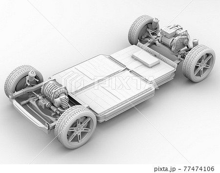 電気自動車用のプラットフォーム構造のクレイレンダリングイメージのイラスト素材