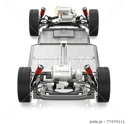 白バックに電気自動車用のプラットフォーム構造の正面イメージ 77474111