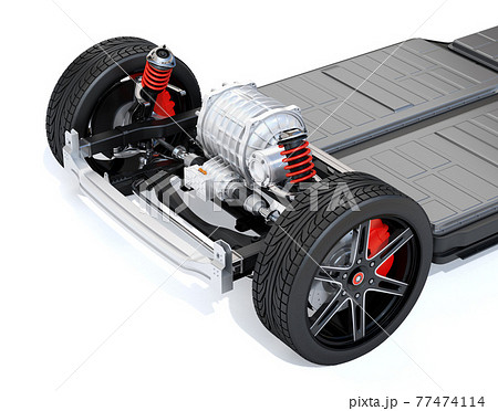 白バックに電気自動車用のプラットフォーム構造のクローズアップイメージのイラスト素材